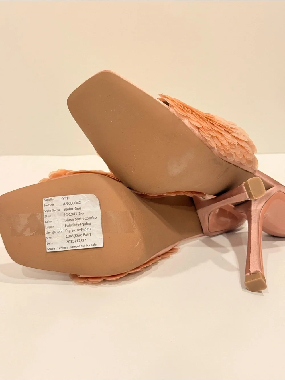 NWOB Jeffrey Campbell Rose Gold Sequin Blush Satin Slide Heels Size 10 Sample - Picture 7 of 14